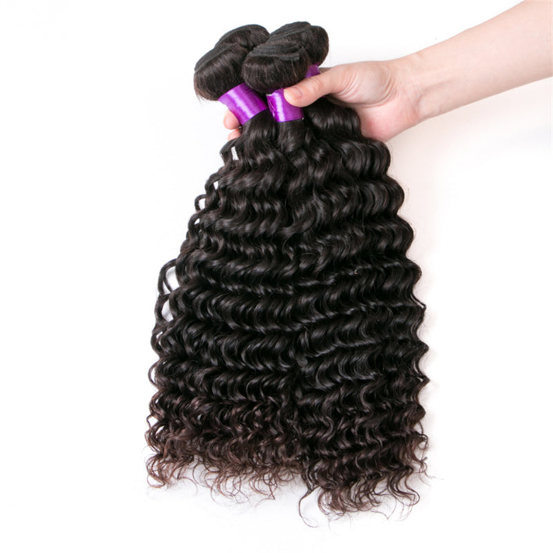 3 pieces Samuel Hair 12A deep wave natural black hair bundles with closure/frontal free shipping