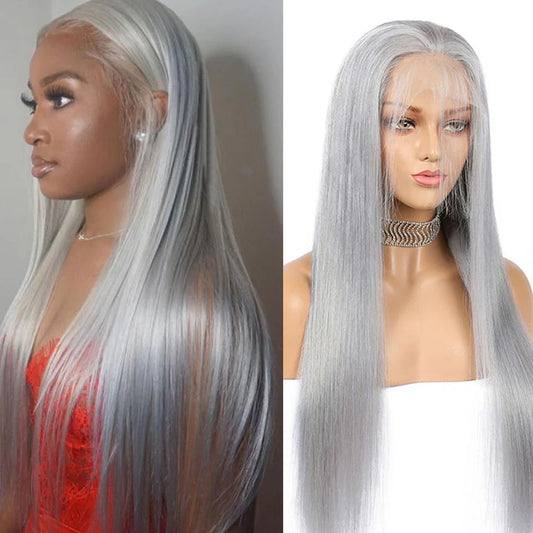 Samuel Hair 13*4 Transparent Frontal Lace Wig, 12-30inch Grey Color Virgin Human Hair Lace Wig