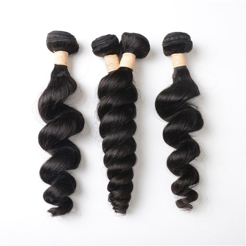 3 pieces Samuel Hair 12A Loose wave natural black hair bundles with closure/frontal free shipping