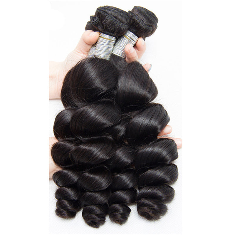 3 pieces Samuel Hair 12A Loose wave natural black hair bundles with closure/frontal free shipping