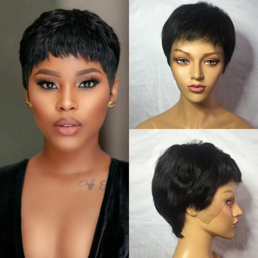 Samuel Hair 13*4 Transparent Lace Front Pixie Cut wig,Virgin Human Hair Wigs-09