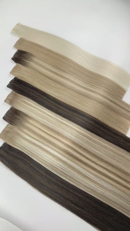 Russian Thin Invisible Genius Weft Hair Extensions Double Drawn Human Hair Genius Weft