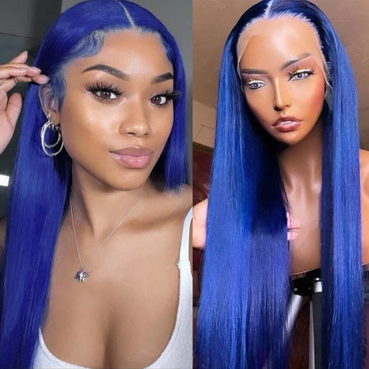 Samuel Hair 13*4 Transparent Frontal Lace Wig, 12-30inch Blue Color Virgin Human Hair Lace Wig