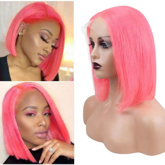 Samuel Hair 10-14Inch Pink Colored BOB lace wig,Transparent lace wig