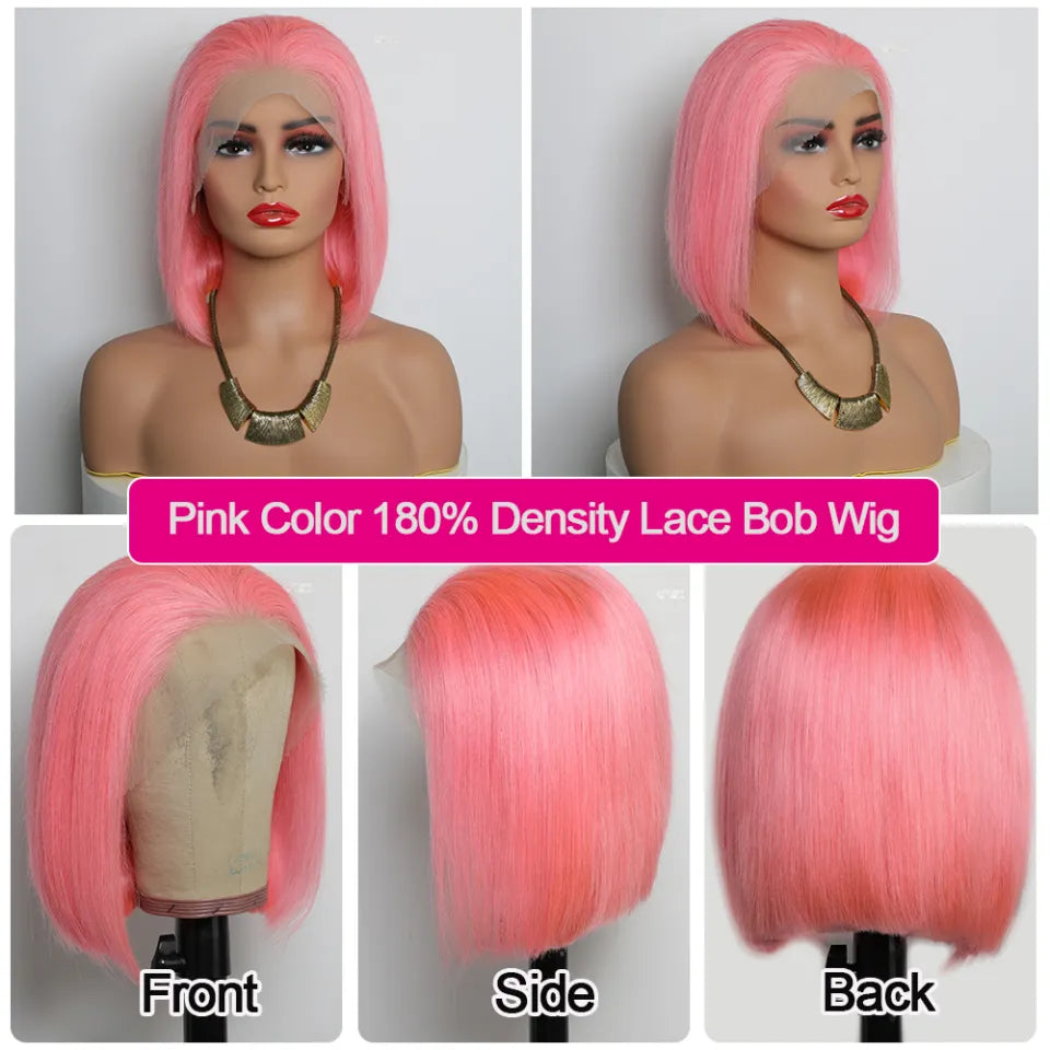 Samuel Hair 10-14Inch Pink Colored BOB lace wig,Transparent lace wig