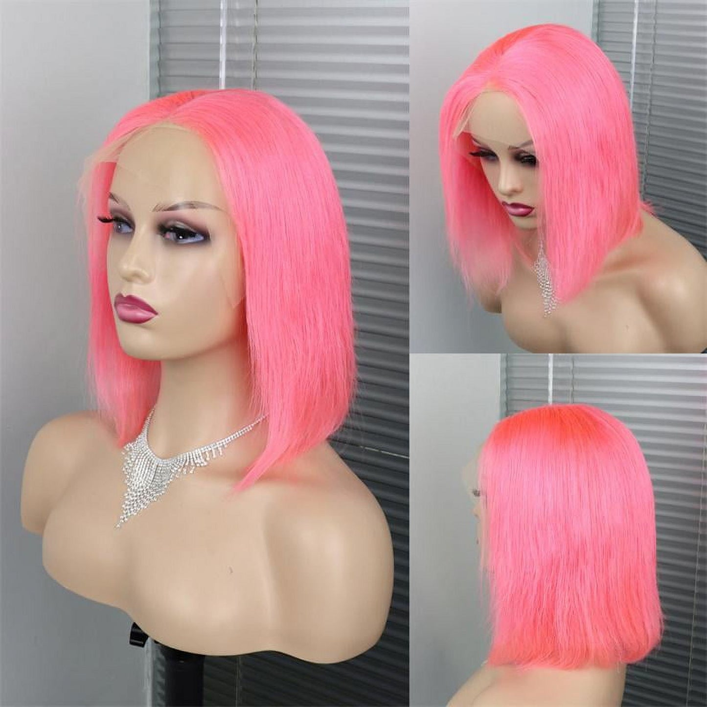 Samuel Hair 10-14Inch Pink Colored BOB lace wig,Transparent lace wig