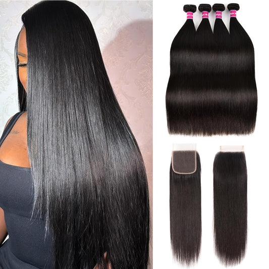 3 pieces Samuel Hair 12A  straight natural black hair bundles with closure/frontal free shipping