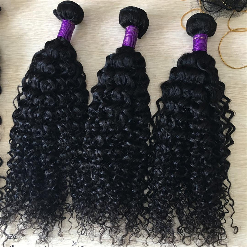 3 pieces Samuel Hair 12A Curly wave natural black hair bundles with closure/frontal free shipping