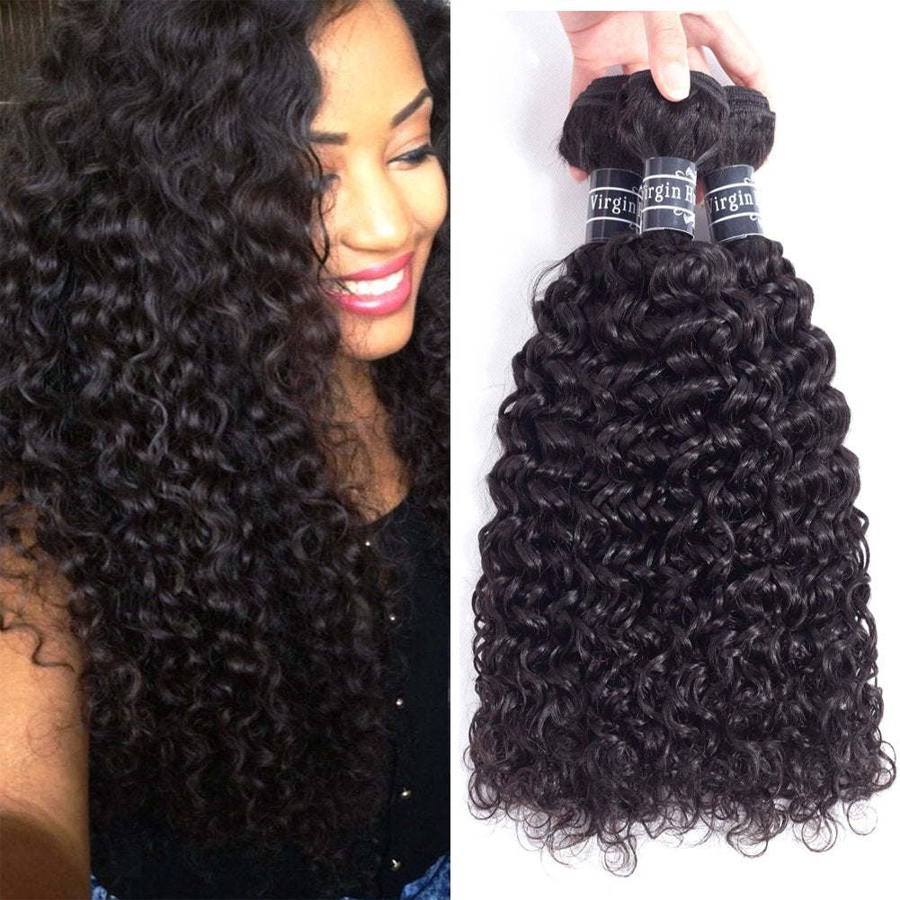3 pieces Samuel Hair 12A Curly wave natural black hair bundles with closure/frontal free shipping
