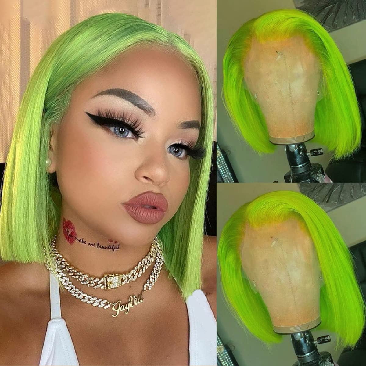 Samuel Hair 10-14Inch Green# Colored BOB Lace Wig,Transparent Lace Wig