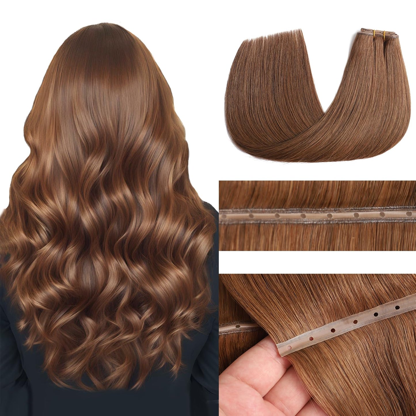 Double Layers Invisible Genius Butterfly Weft Hair Extensions Beaded Invisible Weft With Holes Cuticle Virgin Hair