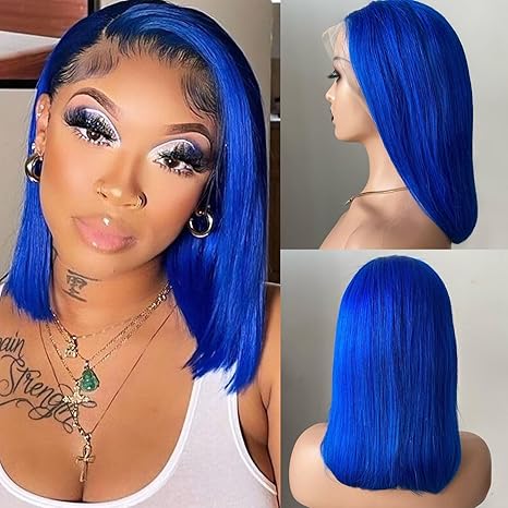 Samuel Hair 10-14Inch Blue# Colored BOB Lace Wig,Transparent Lace Wig