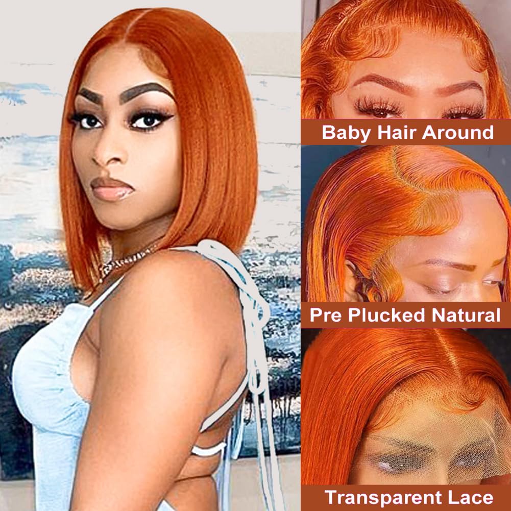 Samuel Hair 10-14Inch Ginger Orange# Colored BOB Lace Wig,Transparent Lace Wig