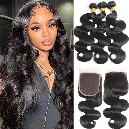 3 pieces Samuel Hair 12A  body wave natural black hair bundles with closure/frontal free shipping