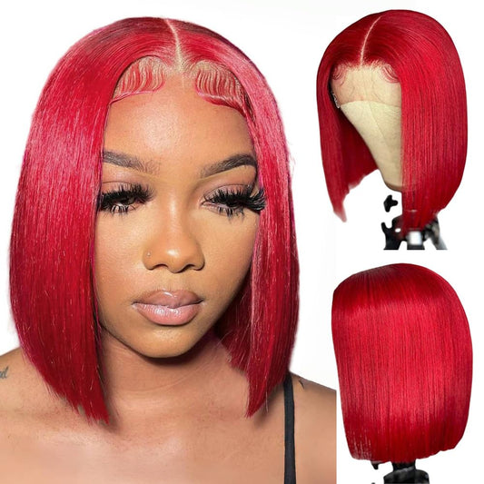 Samuel Hair 10-14Inch Red# Colored BOB Lace Wig,Transparent Lace Wig
