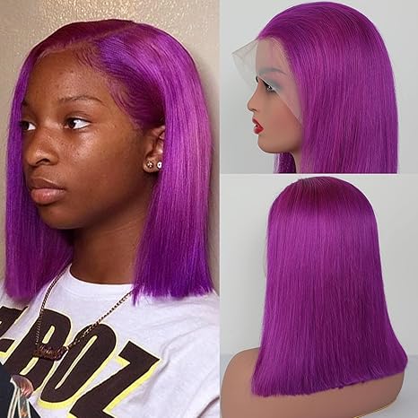 Samuel Hair 10-14Inch Purple# Colored BOB Lace Wig,Transparent Lace Wig