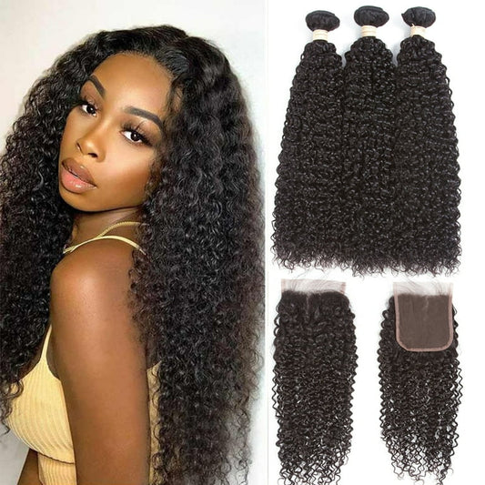 3 pieces Samuel Hair 12A Kinky Curly natural black hair bundles with closure/frontal free shipping