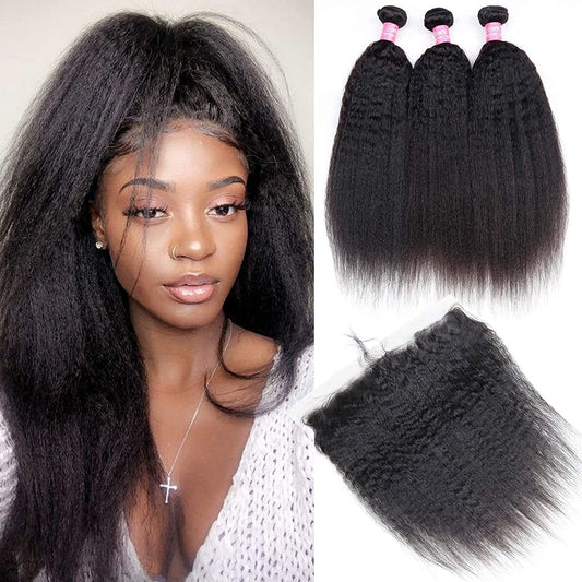 3 pieces Samuel Hair 12A Kinky Straight natural black hair bundles with closure/frontal free shipping