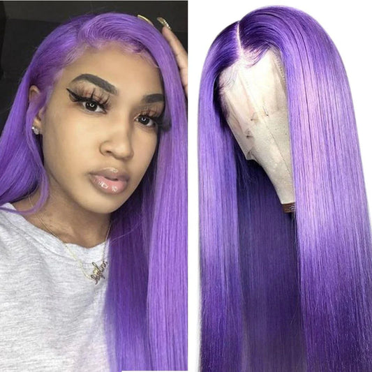 Samuel Hair 13*4 Transparent Frontal Lace Wig, 12-30inch Purple Color Virgin Human Hair Lace Wig