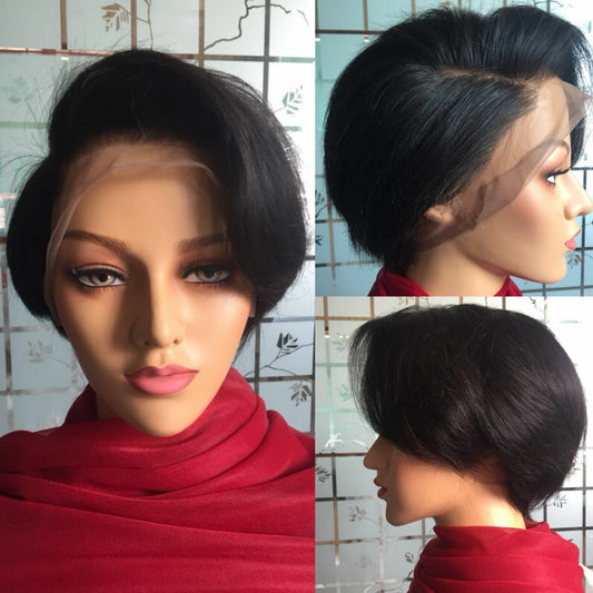 Samuel Hair 13*4 Transparent Lace Front Pixie Cut wig,Virgin Human Hair Wigs-15