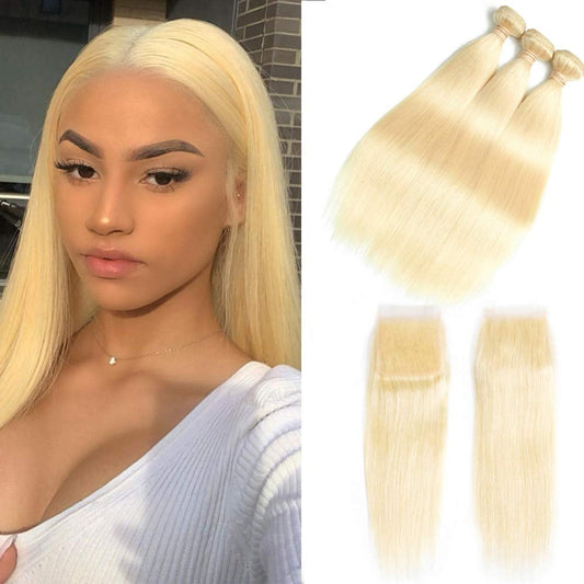 3 pieces Samuel Hair 12A 613# Straight  hair bundles with closure/frontal free shipping
