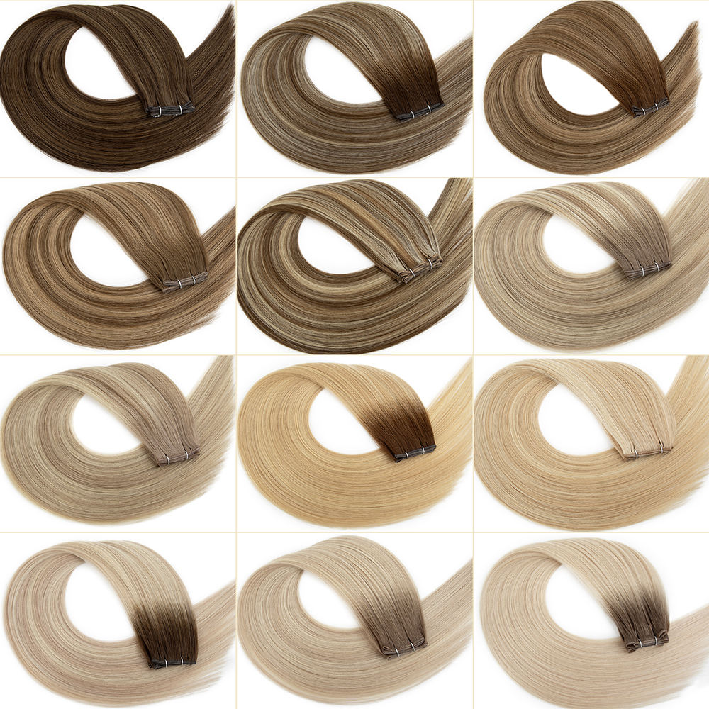 Russian Thin Invisible Genius Weft Hair Extensions Double Drawn Human Hair Genius Weft