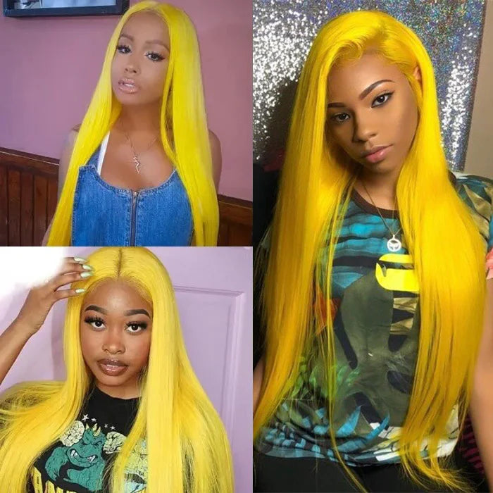 Samuel Hair 13*4 Transparent Frontal Lace Wig, 12-30inch yellow Color Virgin Human Hair Lace Wig