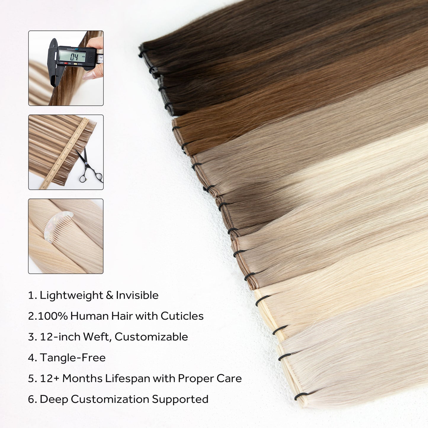 Russian Thin Invisible Genius Weft Hair Extensions Double Drawn Human Hair Genius Weft