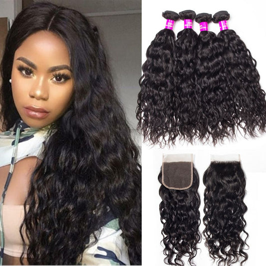 3 pieces Samuel Hair 12A Natural wave natural black hair bundles with closure/frontal free shipping