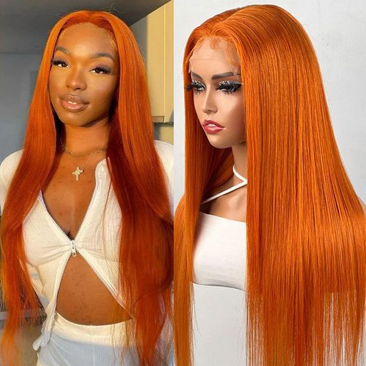 Samuel Hair 13*4 Transparent Frontal Lace Wig, 12-30inch Ginger Orange Color Virgin Human Hair Lace Wig