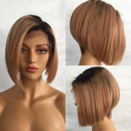 Samuel Hair 13*4 Transparent Lace Front Pixie Cut wig,Virgin Human Hair colored Wigs-19