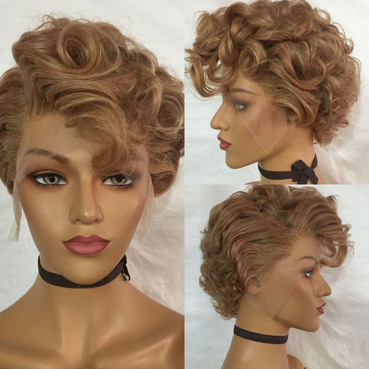 Samuel Hair 13*4 Transparent Lace Front Pixie Cut wig,Virgin Human Hair colored Wigs-16