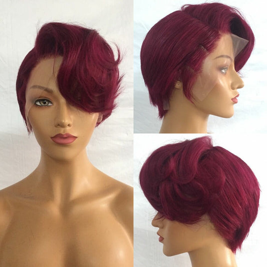Samuel Hair 13*4 Transparent Lace Front Pixie Cut wig,Virgin Human Hair colored Wigs-02