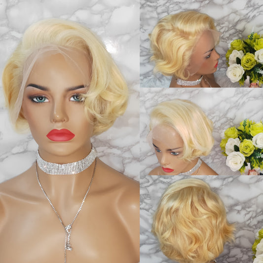 Samuel Hair 13*4 Transparent Lace Front Pixie Cut wig,Virgin Human Hair colored Wigs-04