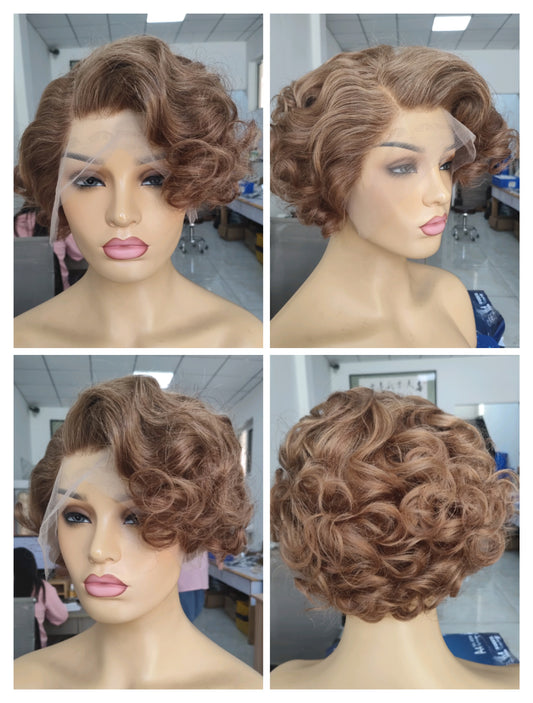 Samuel Hair 13*4 Transparent Lace Front Pixie Cut wig,Virgin Human Hair colored Wigs-17