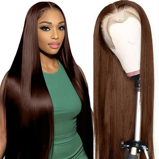 Samuel Hair 4# colored Transparent Lace wig, 12-30inch Straight Virgin Human Hair Wig