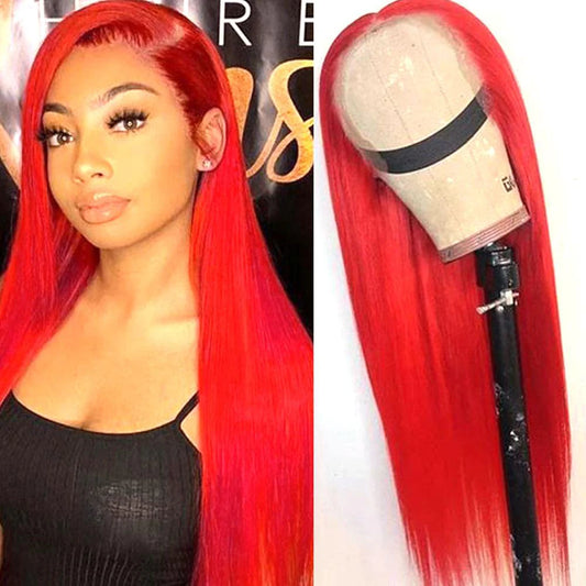 Samuel Hair 13*4 Transparent Frontal Lace Wig, 12-30inch Red Colored Virgin Human Hair Lace Wig