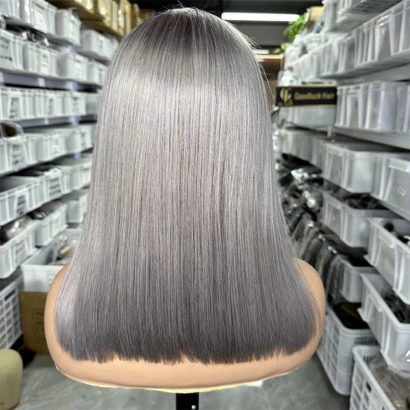 Samuel Hair 10-14Inch Grey# Colored BOB Lace Wig,Transparent Lace Wig